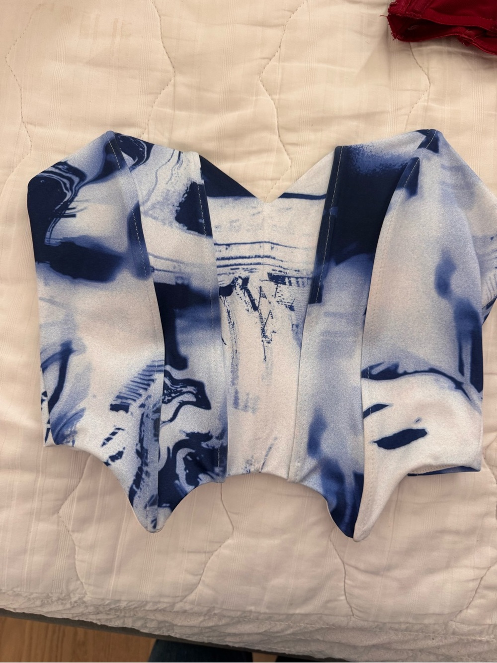 Women's Blue Marble Print Strapless Top